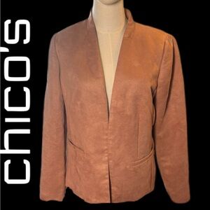 Chico's Faux Suede Open Front "Heidi" Blazer Jacket, Mauve Pink